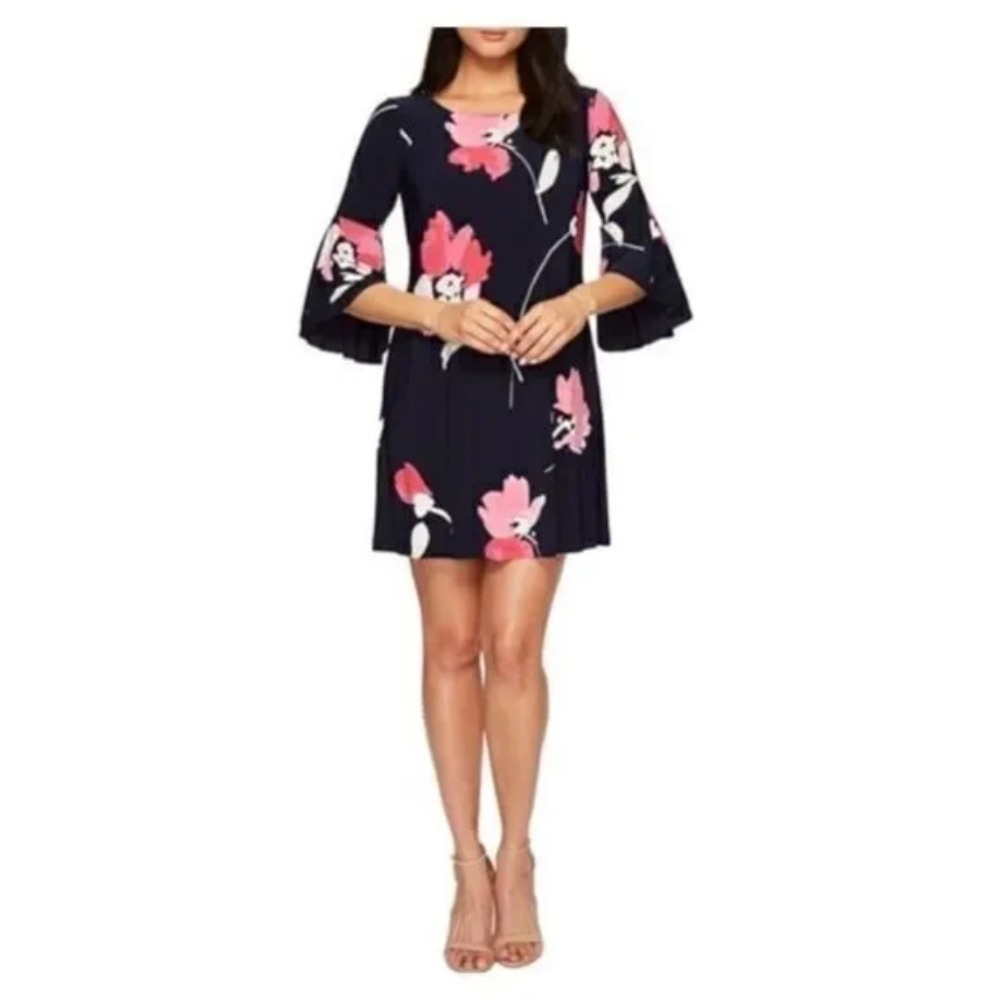 Lauren Ralph Lauren Flutter Sleeve‎ Navy Blue Floral Shift Dress 6p